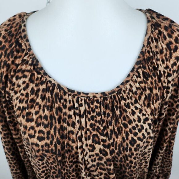 MK Michael Kors Animal Leopard Cheetah Print 3/4 Knit Jersey Top Womens M - Picture 4 of 6